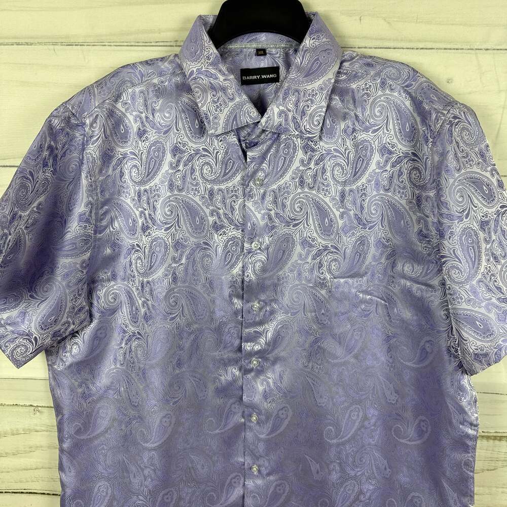 Barry. Wang Button Down Shirt light, purple Silk Paisley Men's Shirt